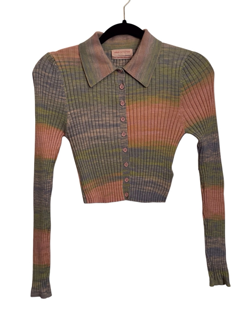 Urban Outfitters Size Small Striped Ribbed Cropped Knit Top Y2K Stretch Collared